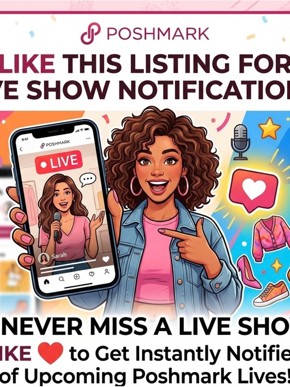 Poshmark Live Promotion Graphic - Pink & Denim Illustration